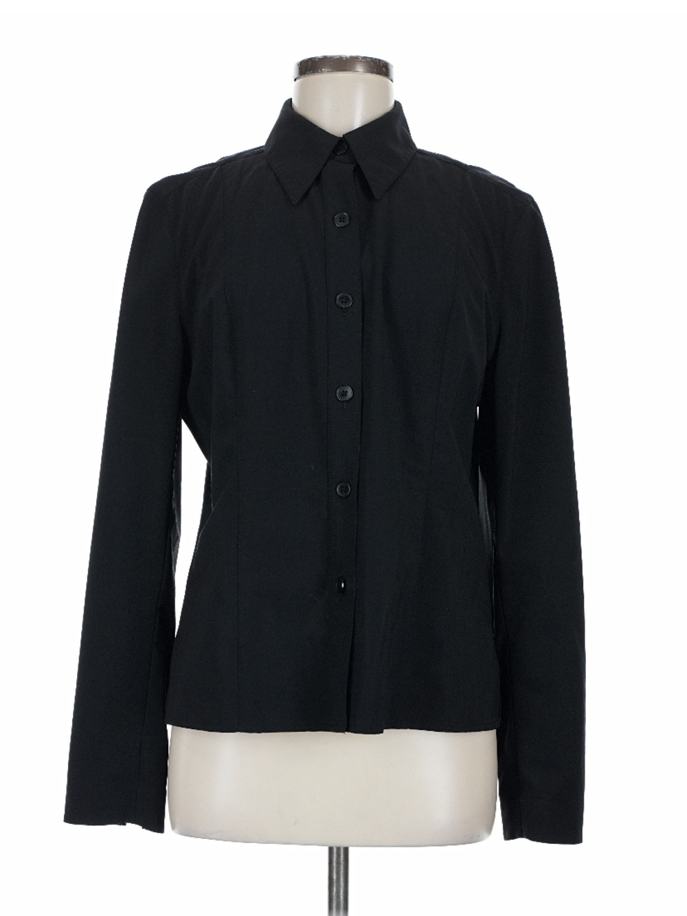 VTG 90s Nordstrom Studio 121 Classic Black Button Down Shirt Jacket Thick Crop M